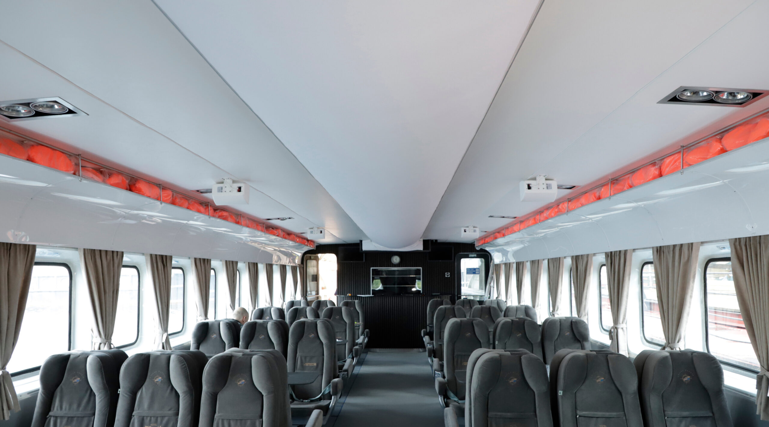 White air distribution system inside a commercial train cabin, 2