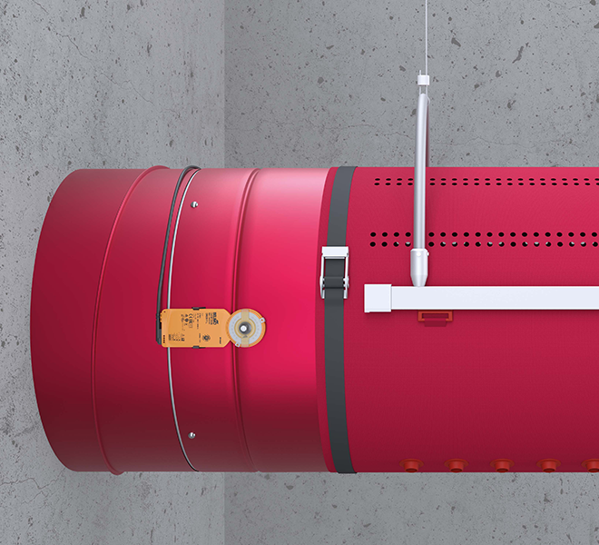 VarioDuct red colored metal oval ductwork, CA