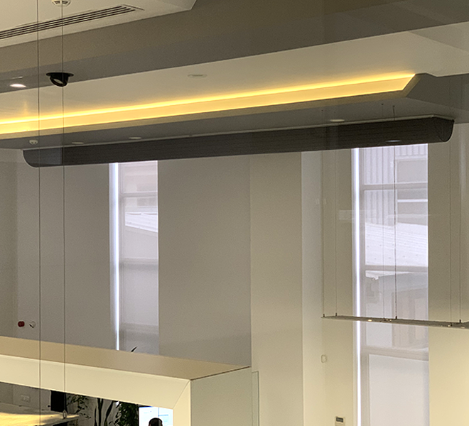 Black fabric duct inside an office, 2