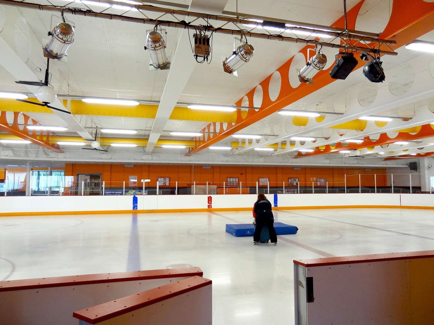 Yellow duct systems inside North Asfield ice rink, Nottinghamshire, United Kingdom, 2
