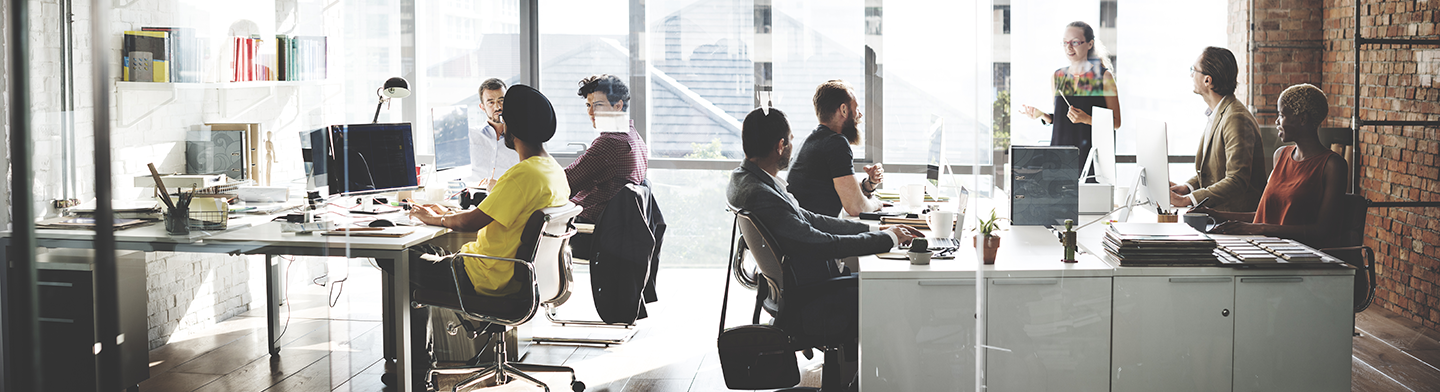 People discussing work inside an office, 2