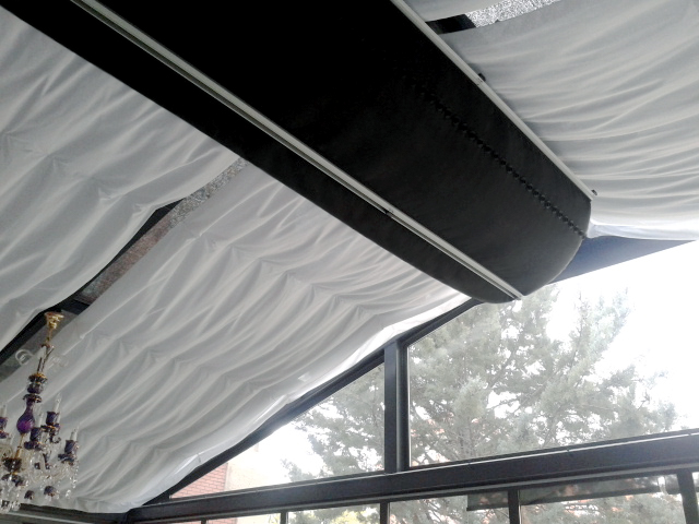 Black D-shape fabric duct in Palacio de Larrinaga restaurant, Zaragoza, Spain, 2