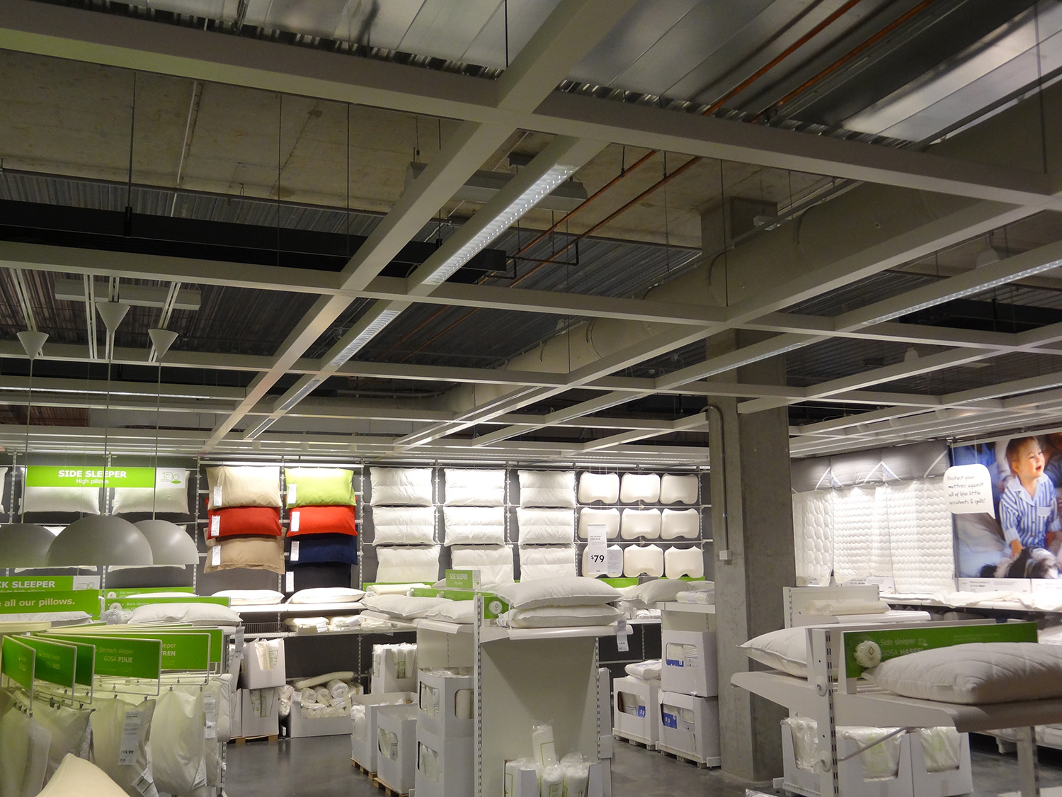 White fabric duct inside an IKEA, Springvale, Australia, 2