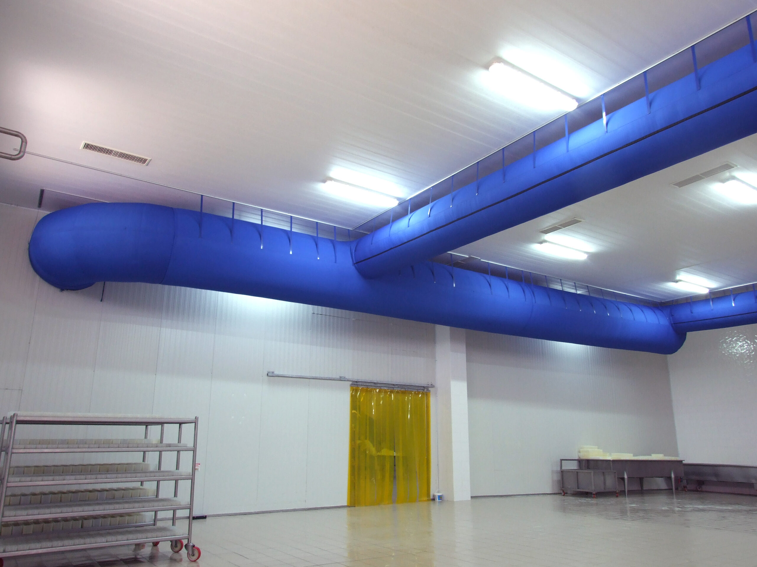 Blue fabric duct in İnan Süt dairy processing facilities, Turkey, 2