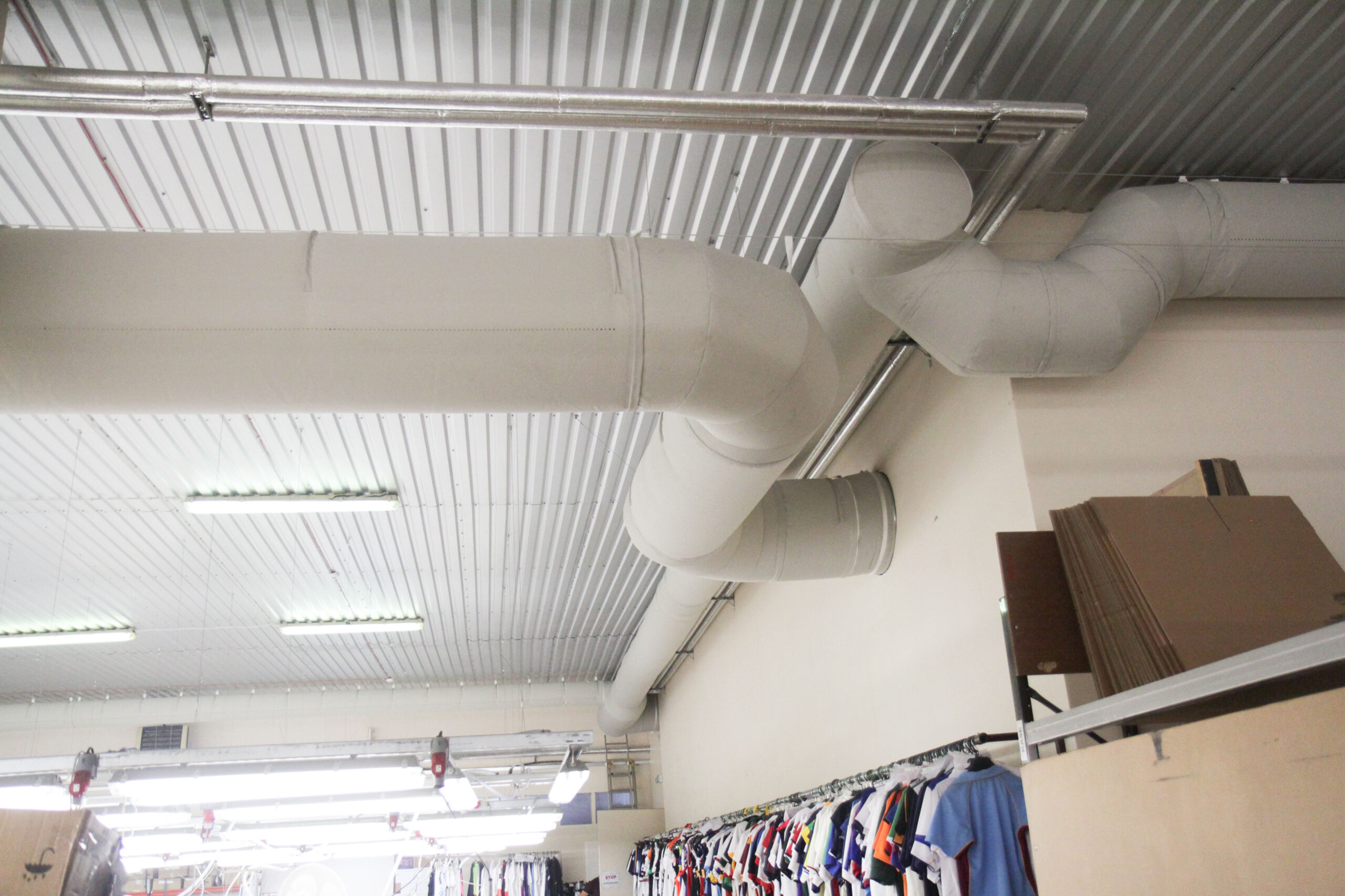 White oval ductwork at Haltex clothing storage facilities, Lithuania, 2