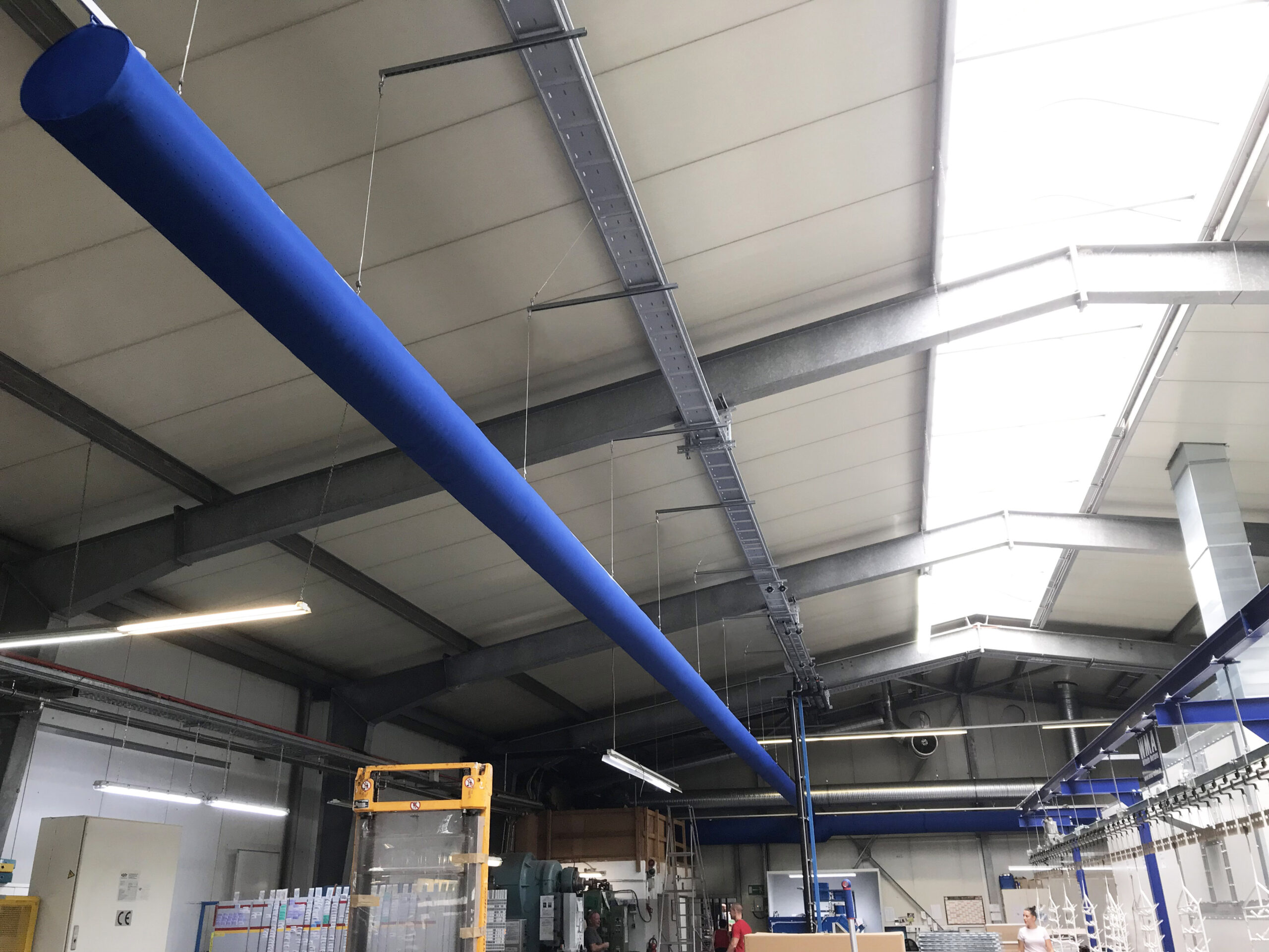 Blue oval ductwork in STRAUB KG warehouse, DE, 2