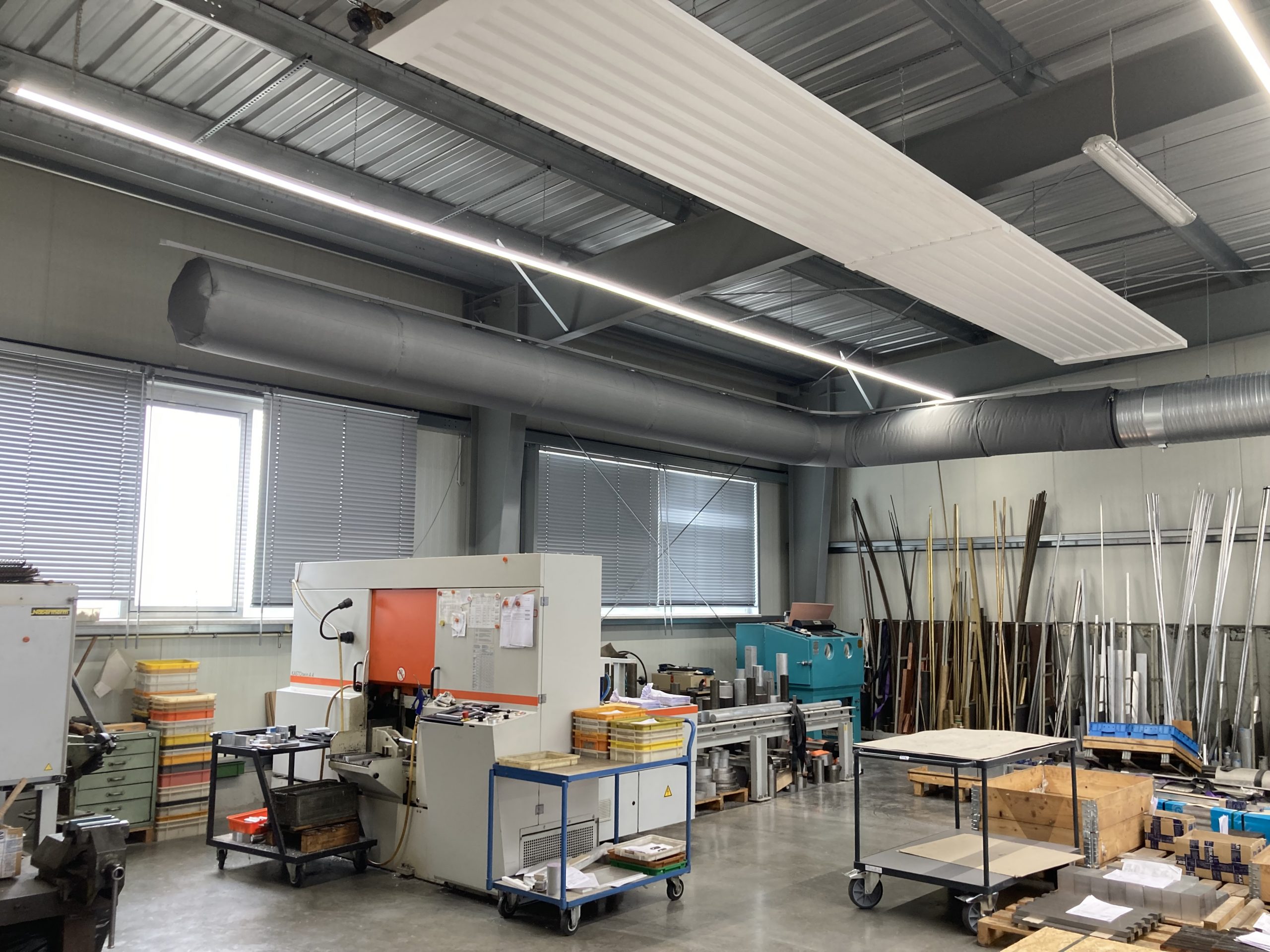 Grey fabric duct installed in Kirsch factory, DE