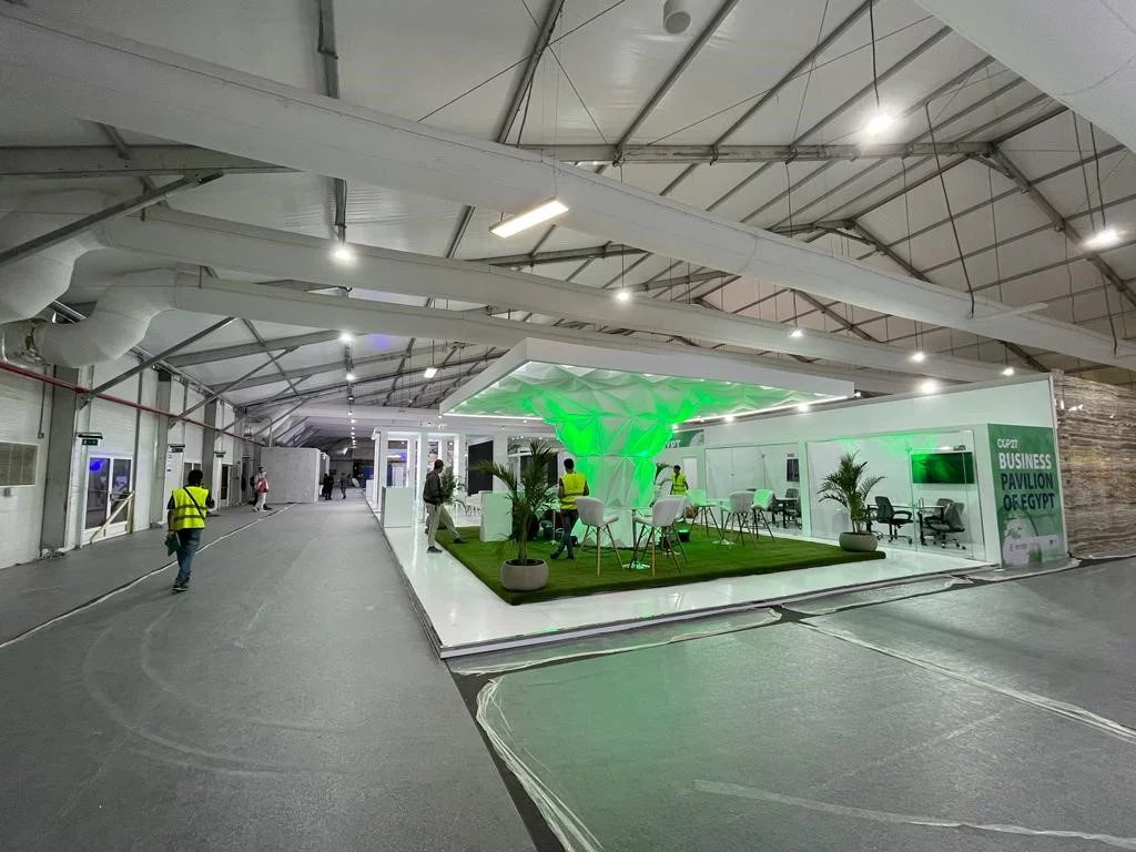 White duct systems inside the COP27 conference hall