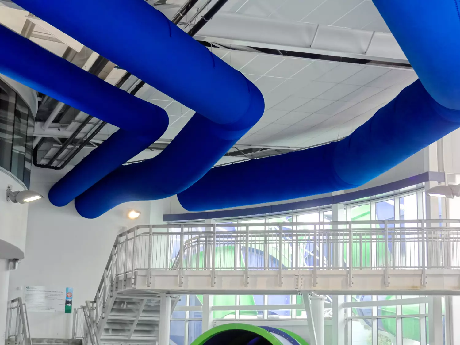 Blue air ducts inside Greensborough indoor swimming pool, Australia