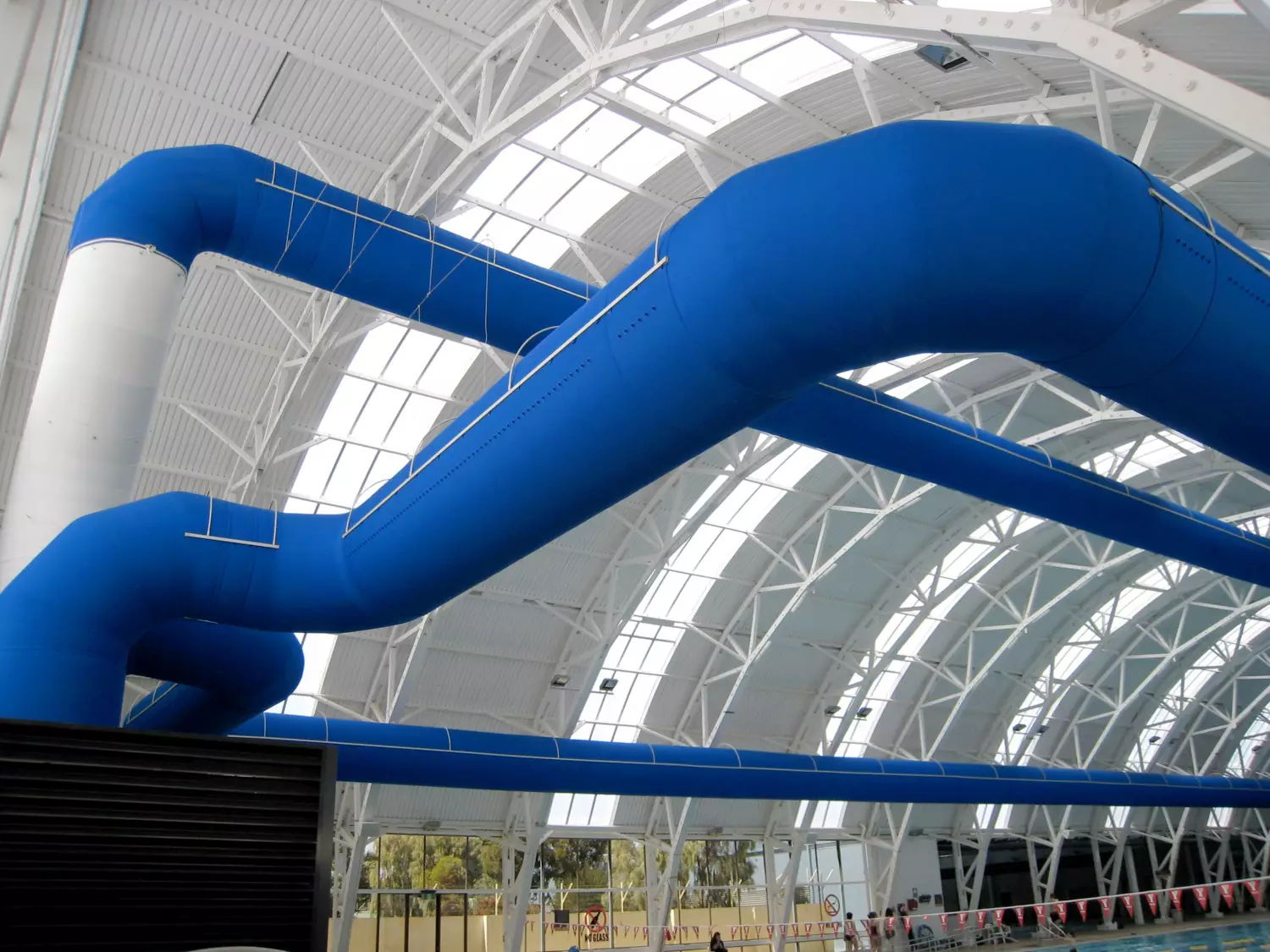 Blue duct systems inside Elizabeth Aquadome swimming facilities, Australia