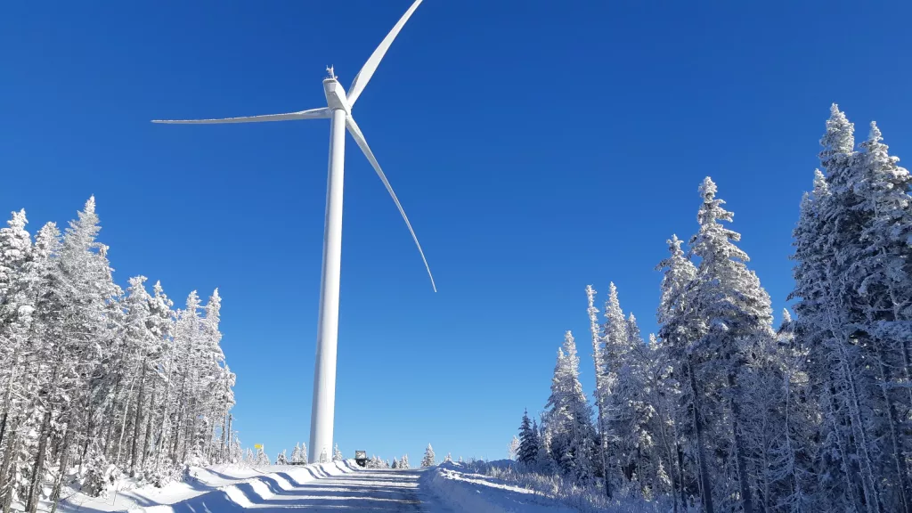 Wind turbine in wintery conditions - Borealis Wind