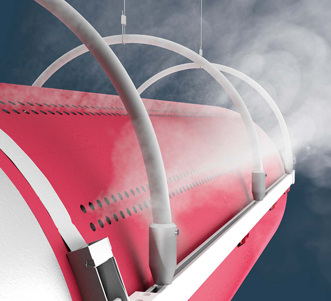 El sistema VarioDuct FabricAir permite cambiar la dirección del flujo de aire gracias a su membrana interior activable según las condiciones del espacio.