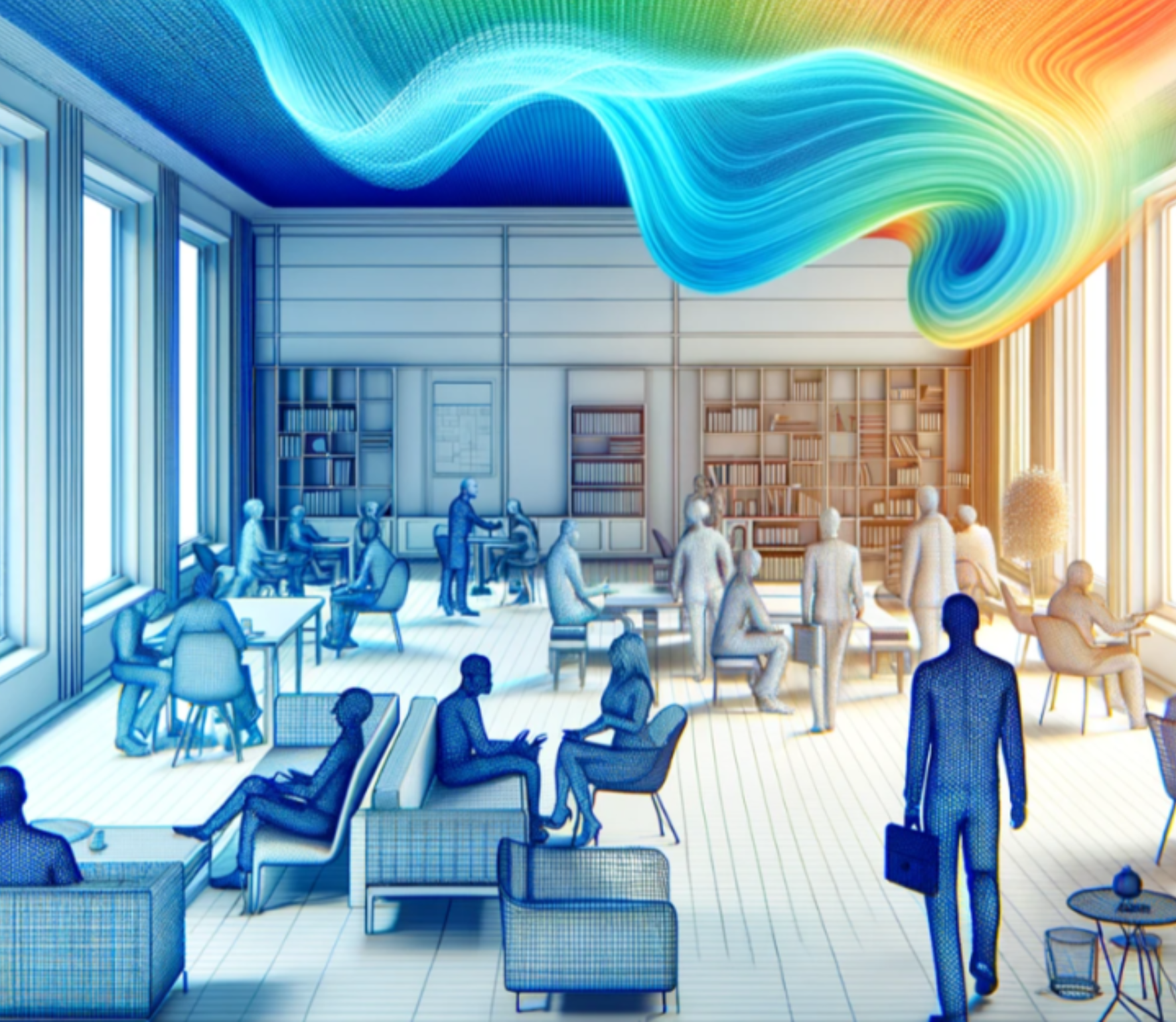 Visualización del flujo de aire en espacios interiores: distribución uniforme y controlada para garantizar confort térmico en todo el entorno.