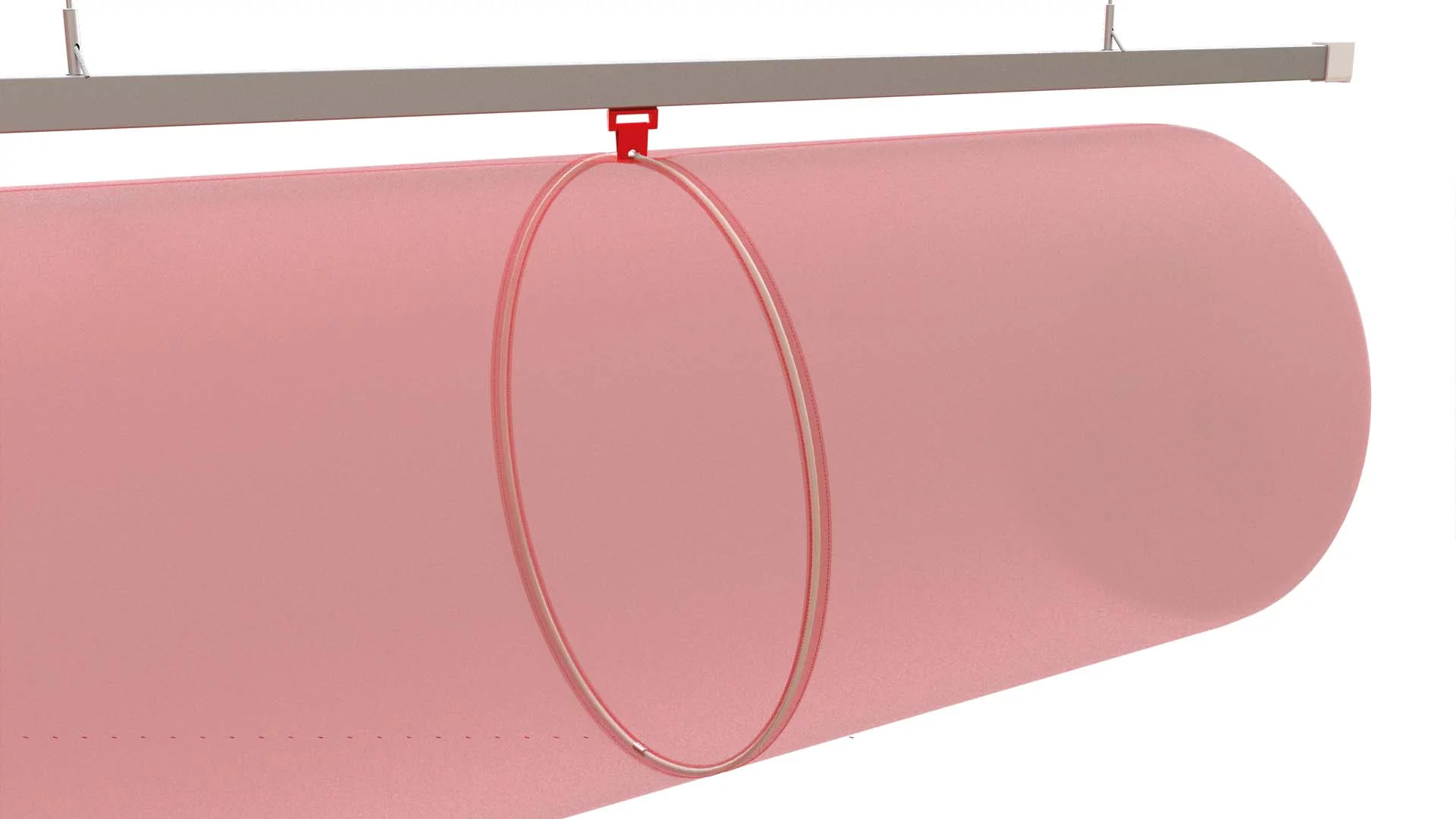 Gaine textile rouge suspendue au plafond avec un anneau de support, FR