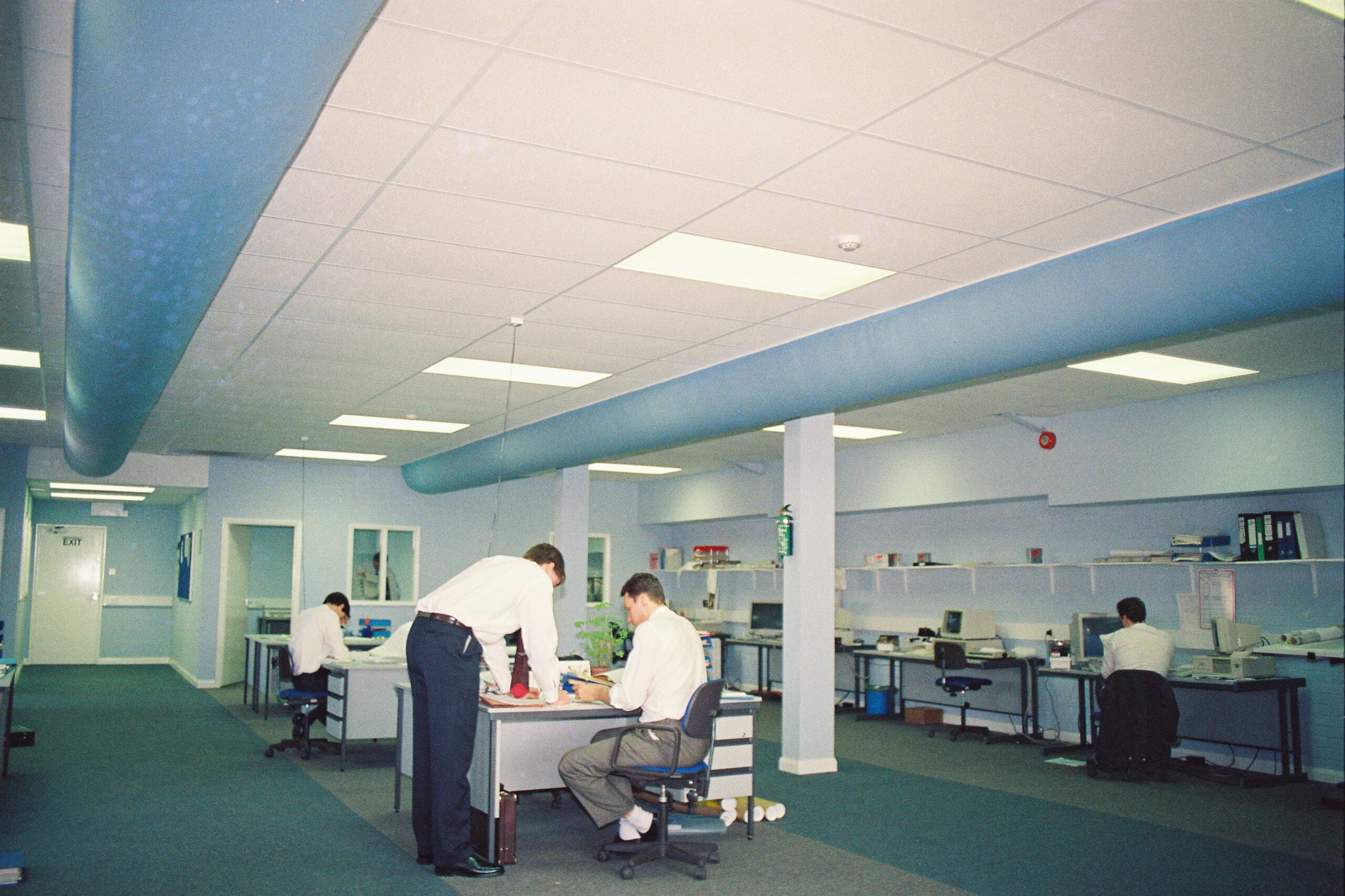 Blue duct cooling system installed inside an office, IN