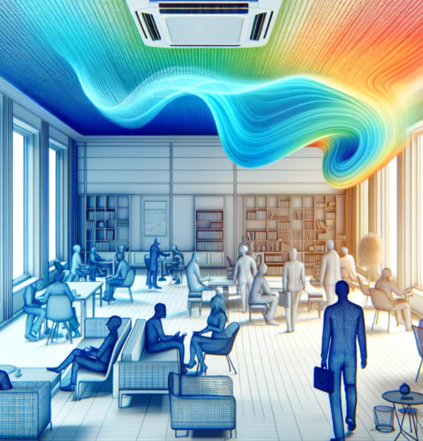 FabricAir kumaş kanalları, iç mekanlarda termal konforu ve enerji verimliliğini artırmak için hava hızını, sıcaklığı ve nemi dengeler.