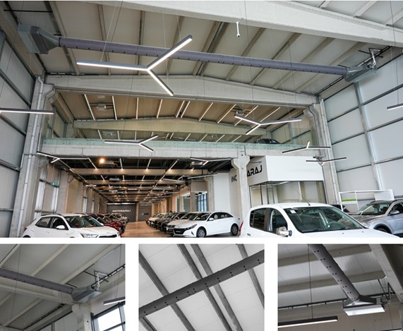 Inoto Showroom'da hem estetik hem de mükemmel hava konforu sağlayan FabricAir kumaş hava kanalları