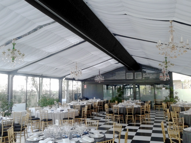 Black ductwork system with ventilation ducts in a restaurant, Palacio de Larrinaga, Zaragoza, Spain, 2