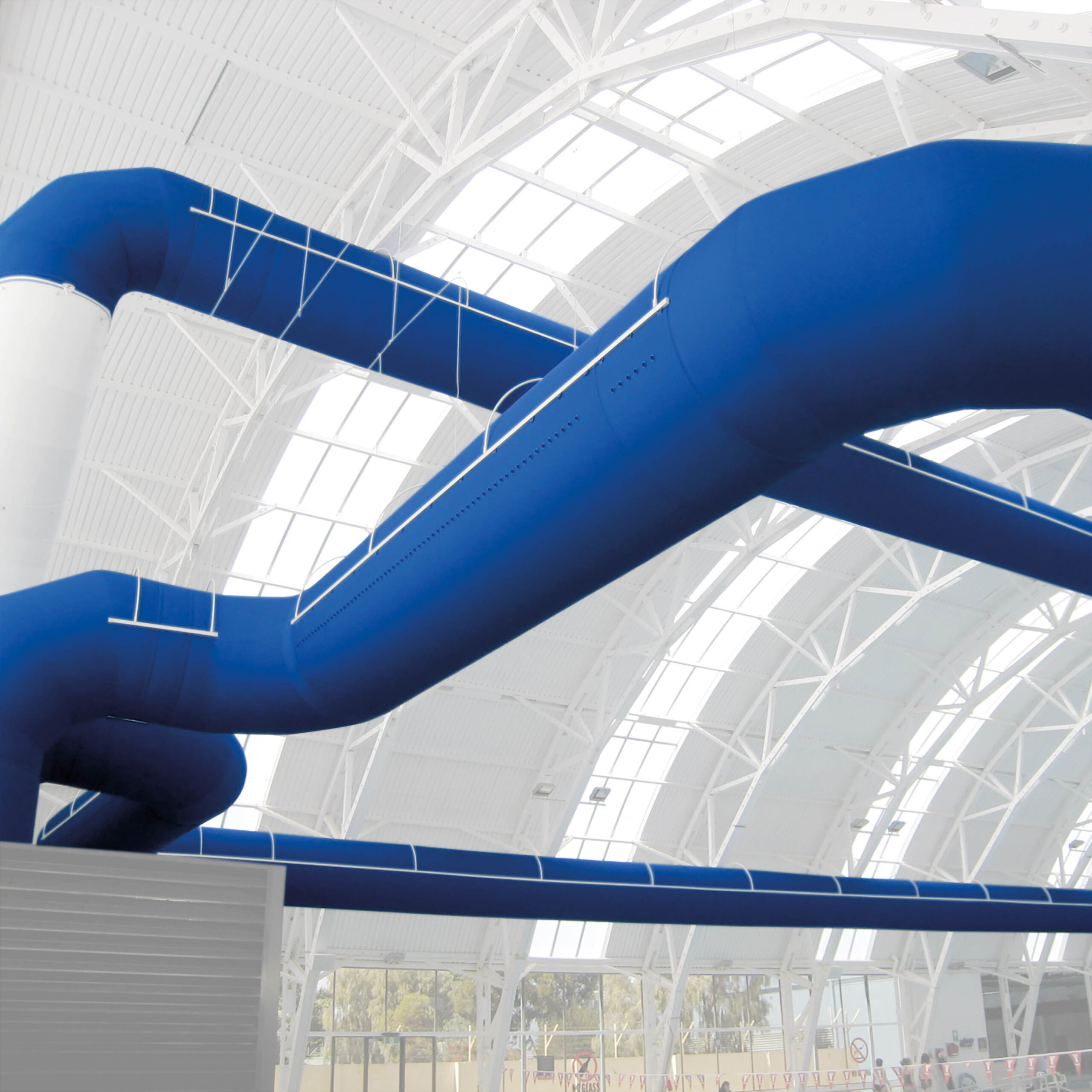 Air conditioning system with blue fabric duct design in Elizabeth Aquadome, Australia, 2