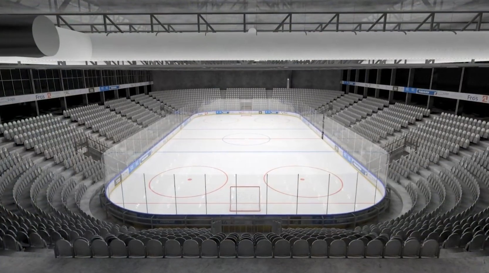Empty sports SE Arena equiped with white air duct systems, Denmark, 2