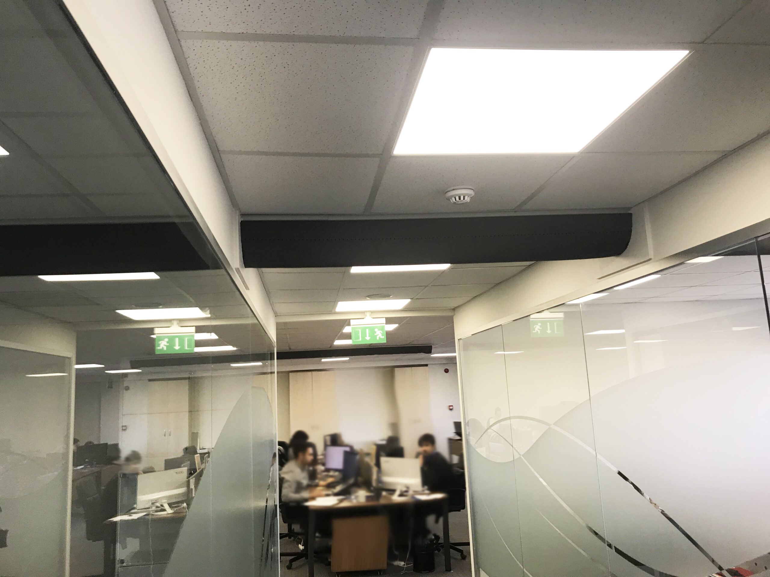 FabricAir low noise air duct system with black air duct design inside Systemair HSK office, Turkey, 2