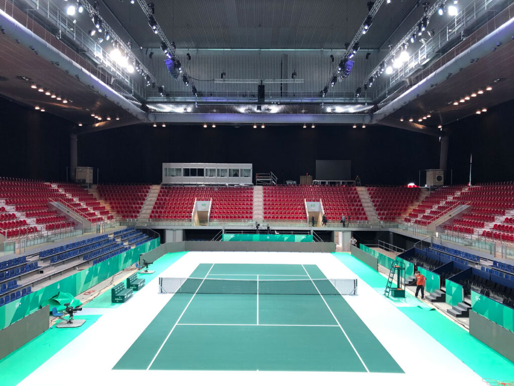 Air duct system with ventilation ducts inside a tennis court, UK, 2