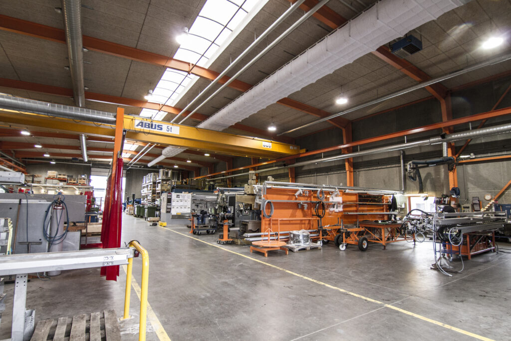 Industrial ventilation ducts with white air duct design, Vestergaard Company A/S, Gevninge, Denmark, 2