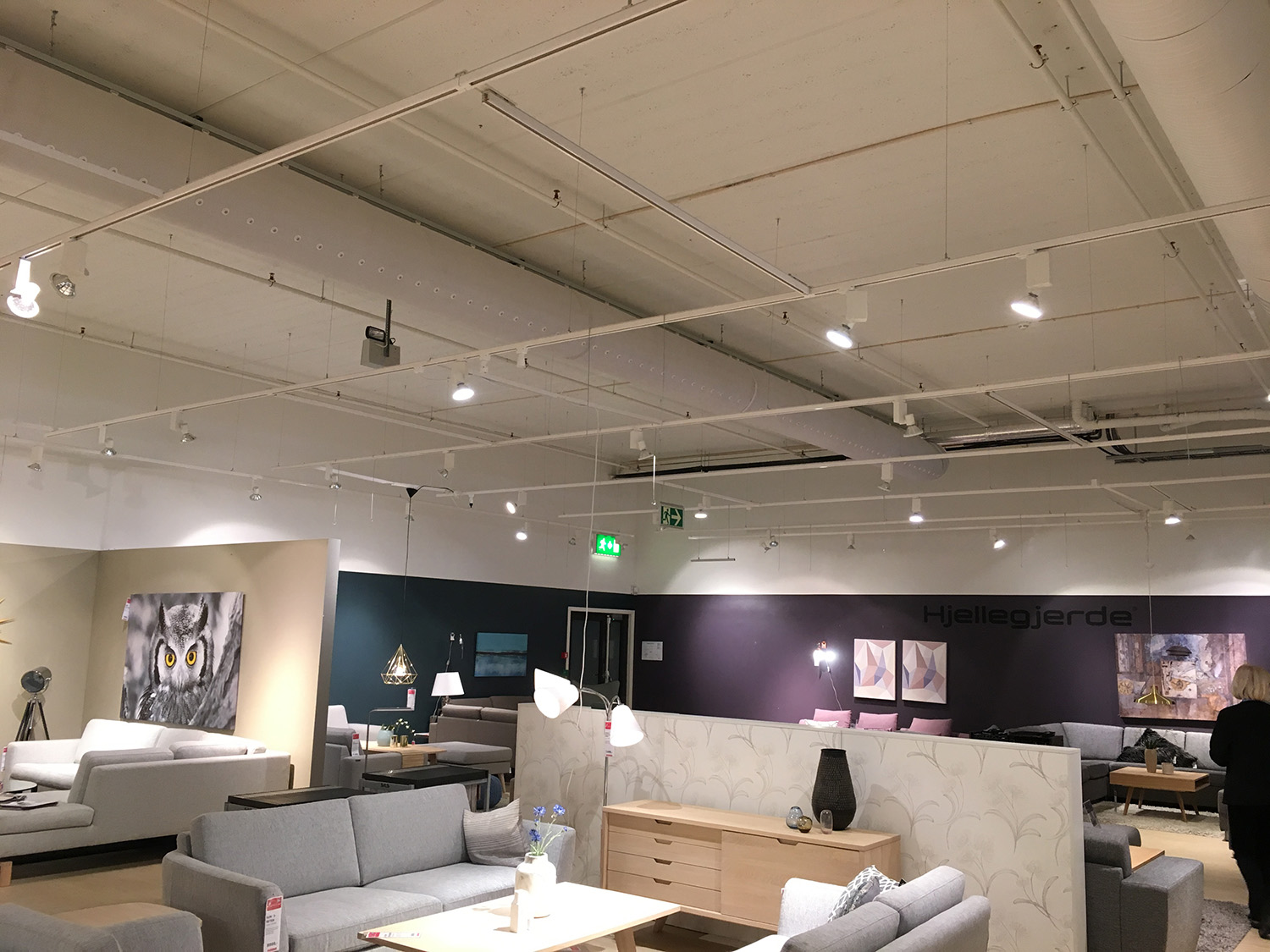 White ductwork system with ventilation ducts in Interior Design Store "Skeidar", Norway, 2