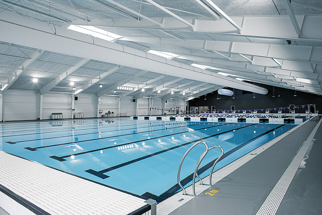 Swimming pool air duct system, also called a ductwork system, inside Taastrup Natatorium, Denmark, 2