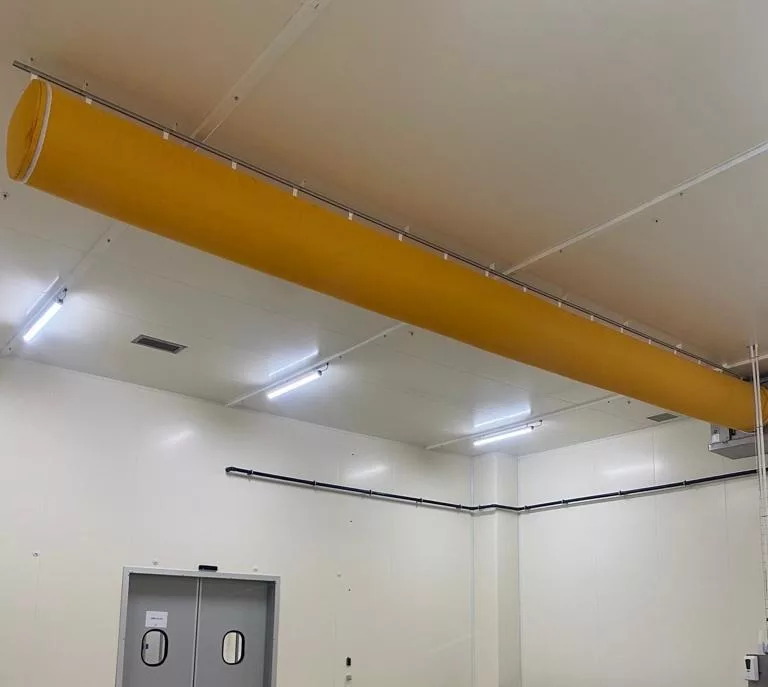 Yellow air duct design inside a warehouse, HEG Gida, Turkey