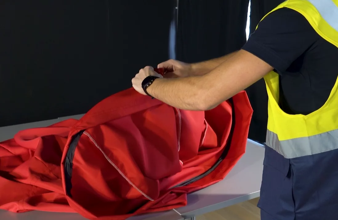 Red fabric duct material, guide for air duct installation, UK