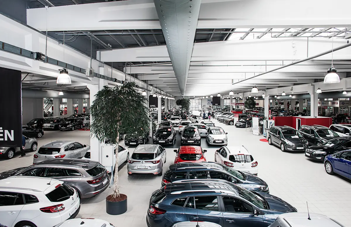 White fabric air duct in a car dealership, US