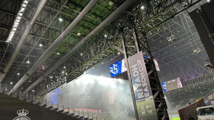 More than 2,450 meters of black fabric ducts maintain high indoor air quality at the Kingdom Arena Stadium in Riyadh, Saudi Arabia