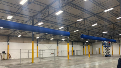 Blue fabric ducting installed in the MACOSA manufacturing facility in Mexico