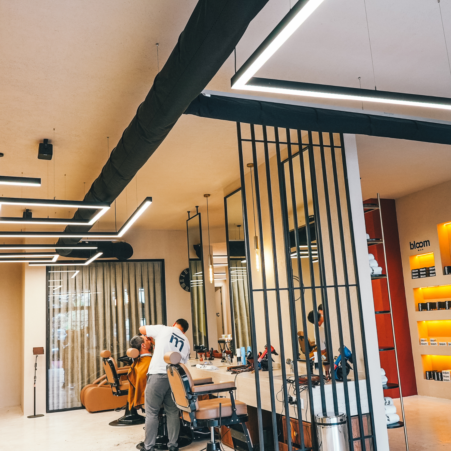 Fabric air dispersion system installed in a modern hair salon