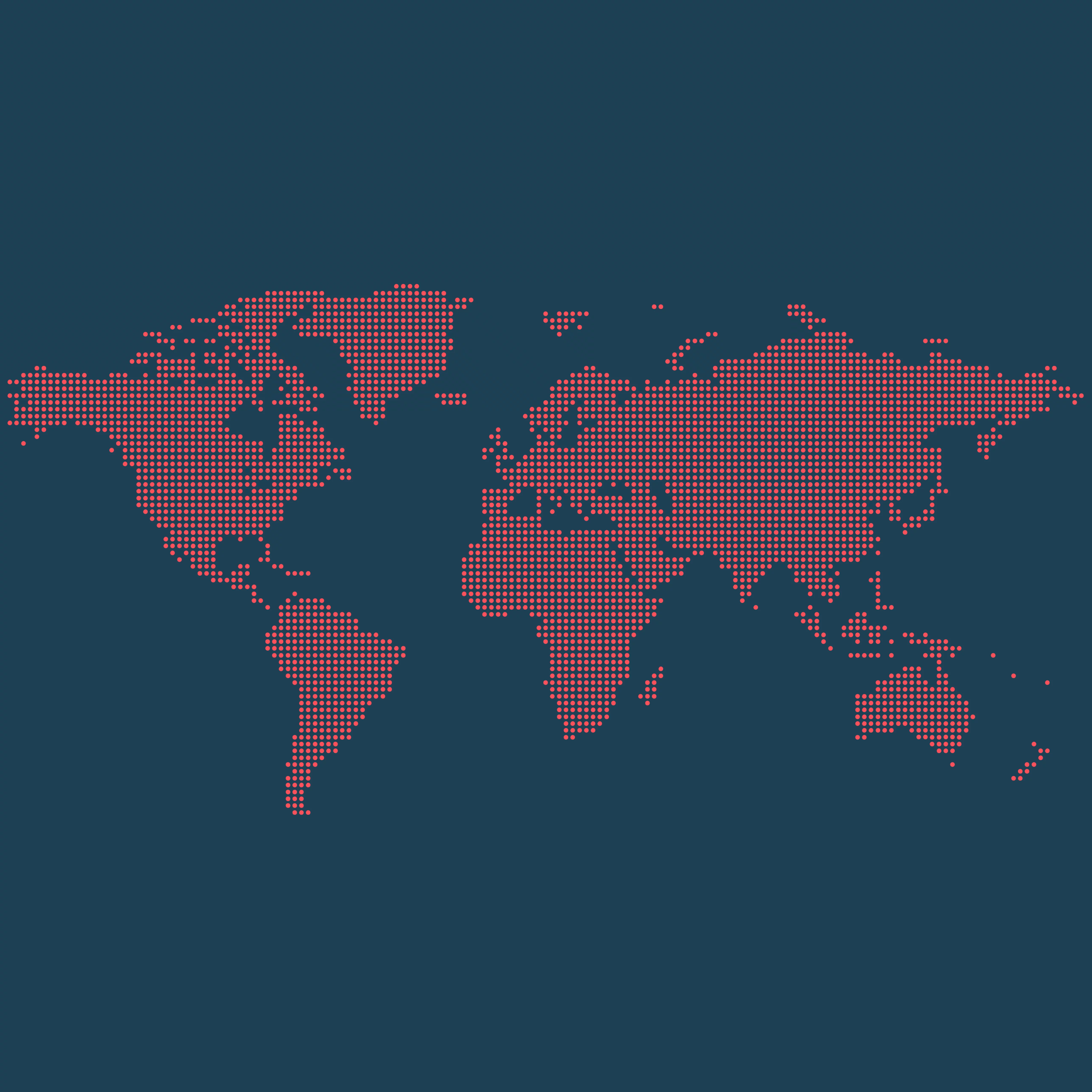 Global world map in dot pattern, US