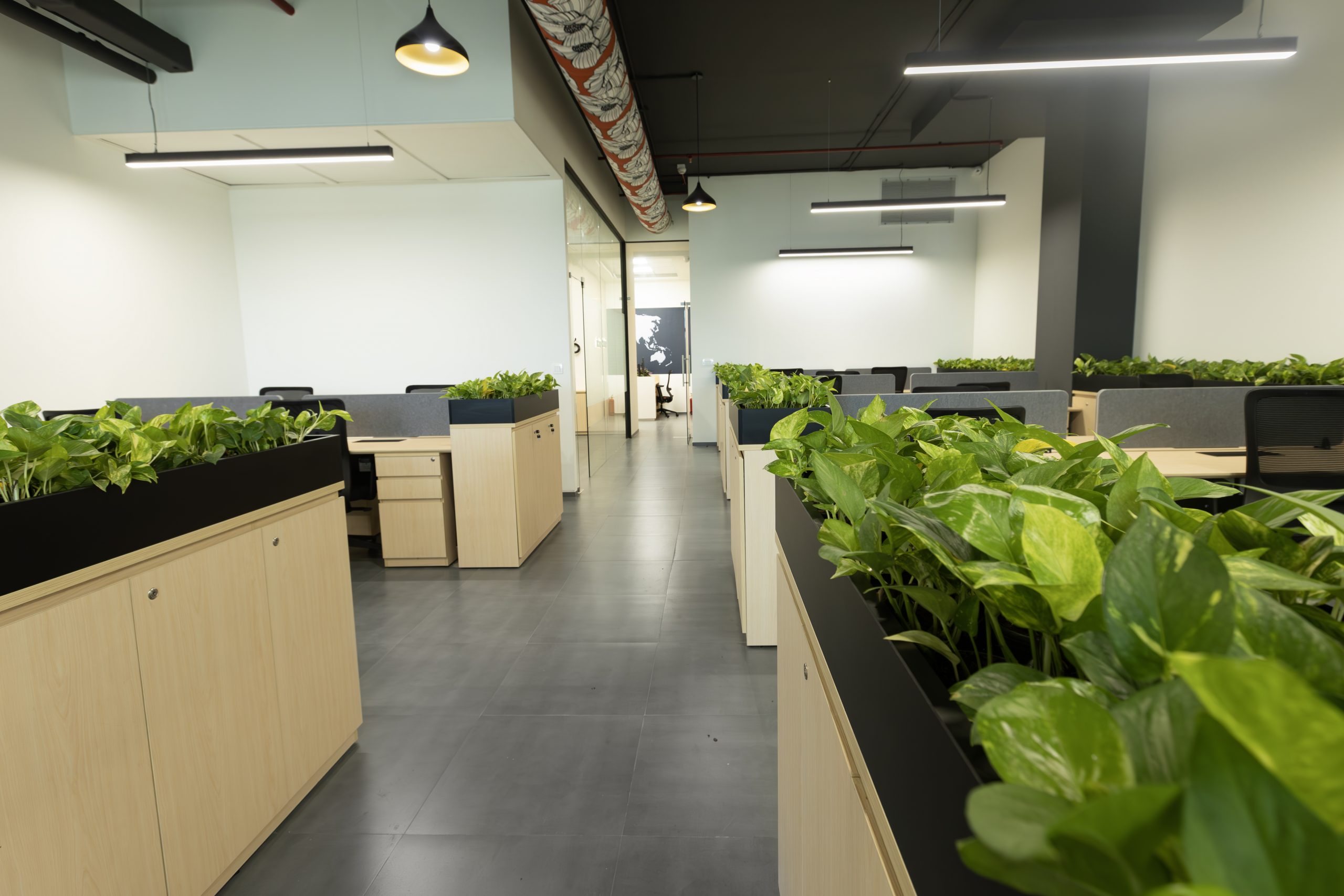 Fabric ducts with a floral pattern provide high quality indoor air for FabricAir’s newest office in India