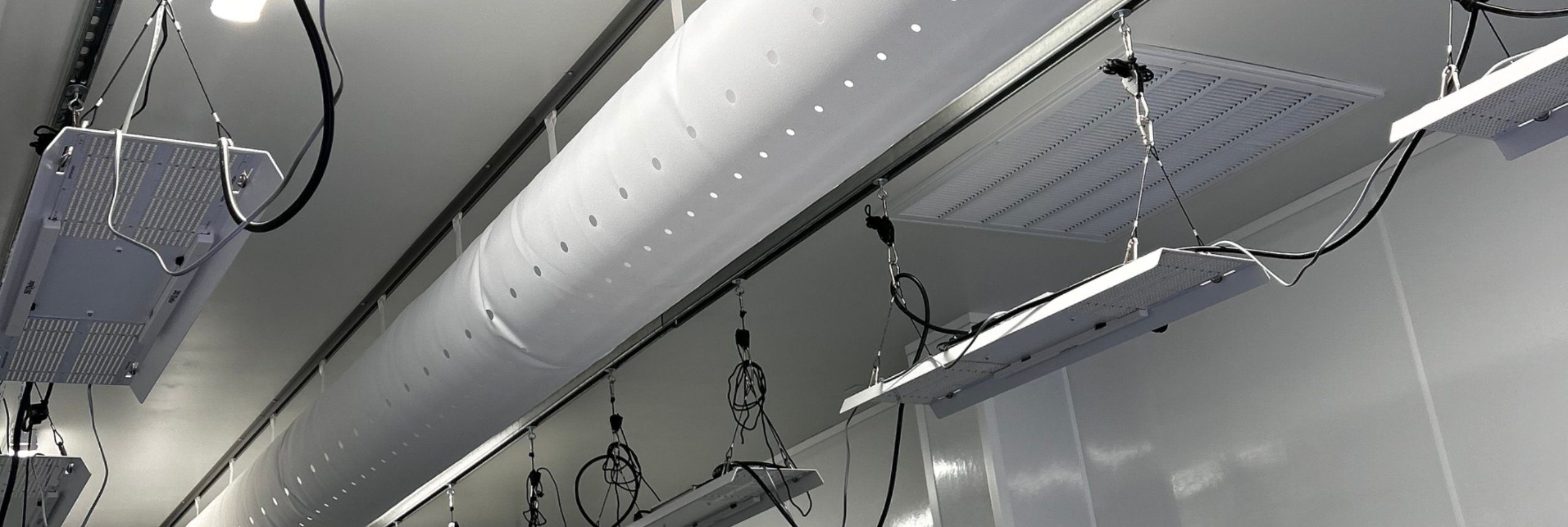 Fabric ducts provide overhead optimal air dispersion for the Moose Meadows cultivation facility