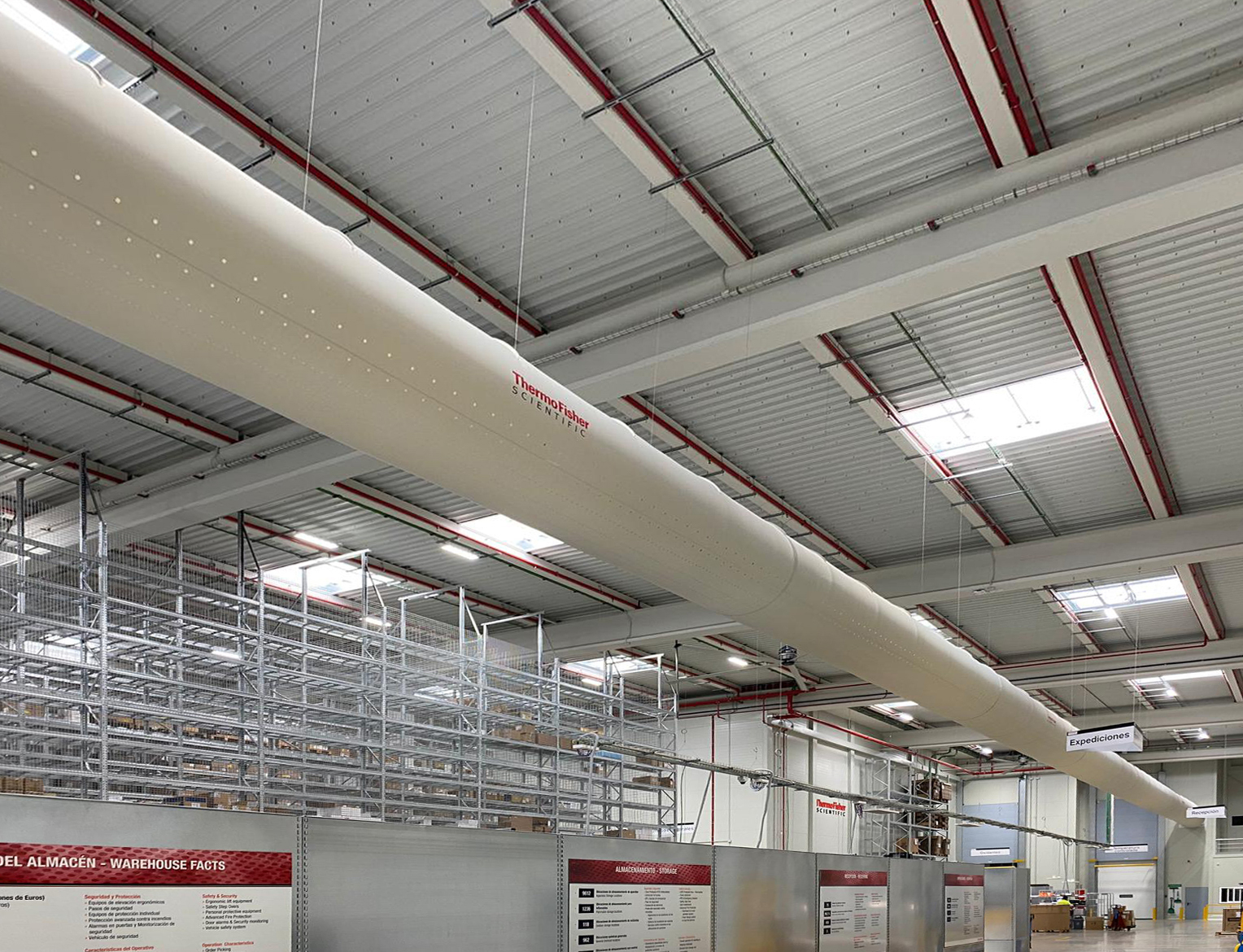 White fabric duct in ThermoFischer warehouse