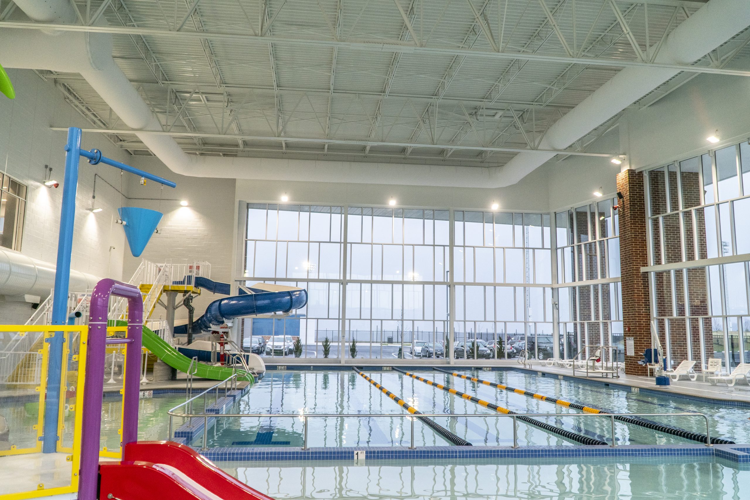 White FabricAir ducting in the Aquatic Center at Mylan Park at West Virginia University