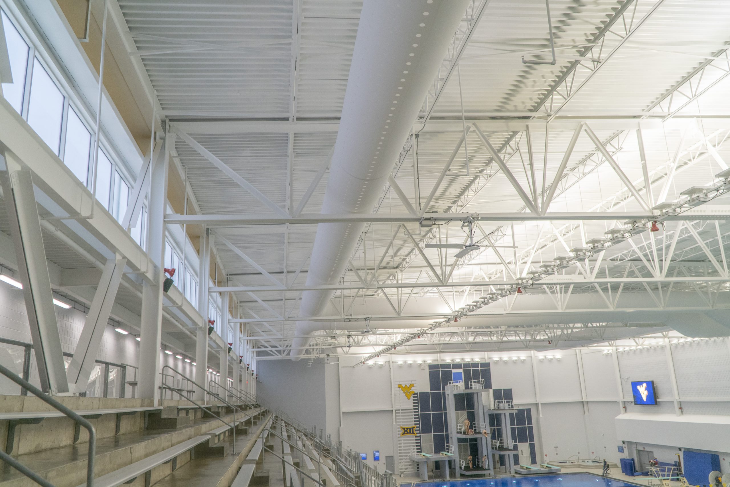 White FabricAir ducting in the Aquatic Center at Mylan Park at West Virginia University
