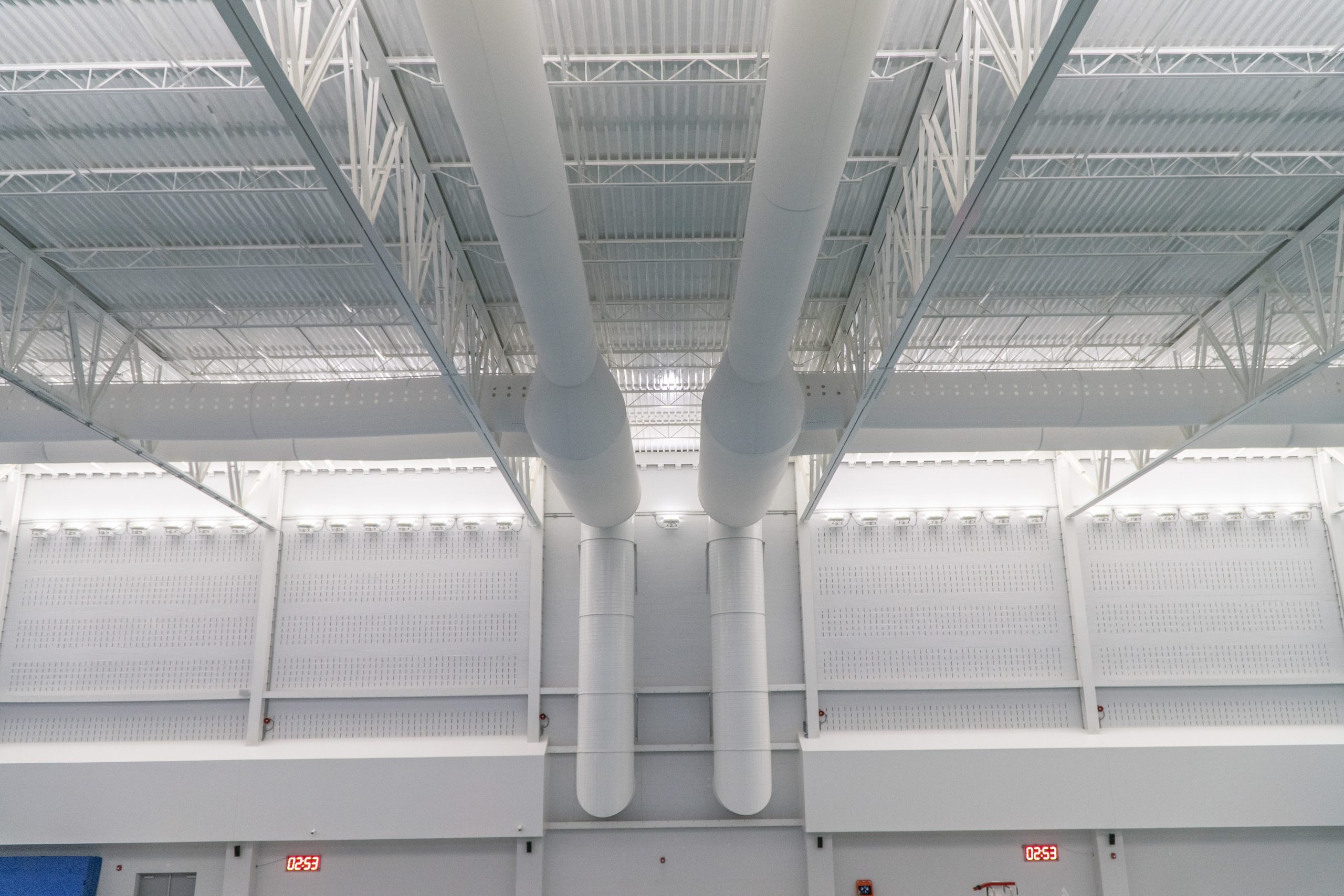 White FabricAir ducting in the Aquatic Center at Mylan Park at West Virginia University
