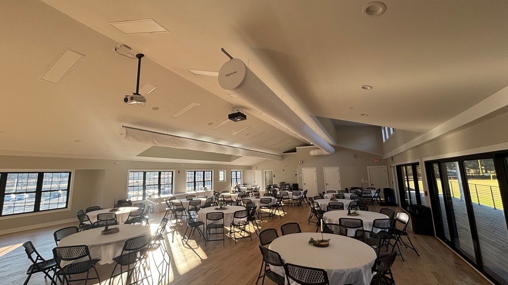 White fabric ducting replaces metal ductwork in elegant event space