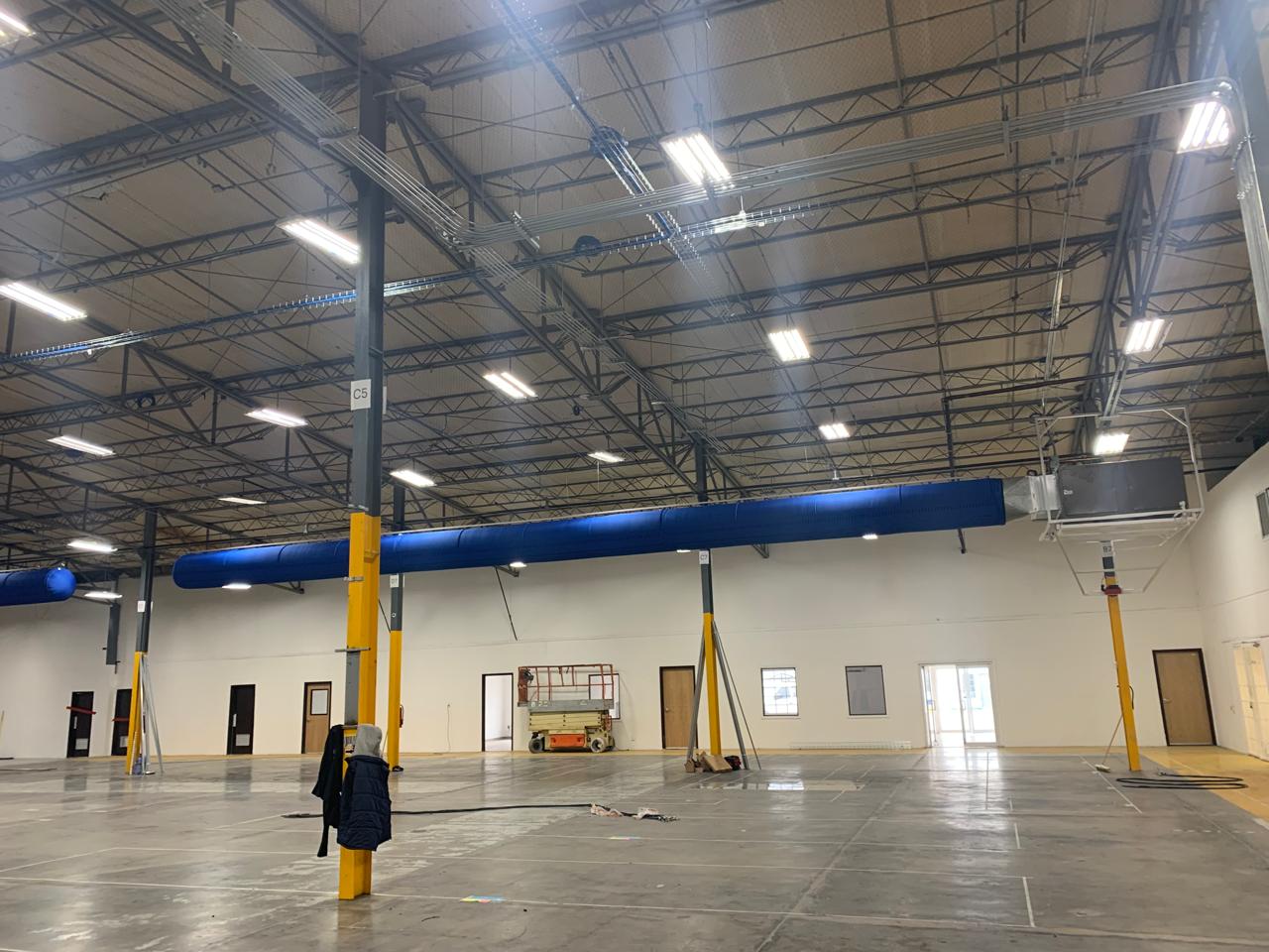 Blue fabric ducting installed in the MACOSA manufacturing facility in Mexico