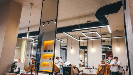 Fabric air dispersion system installed in a modern hair salon
