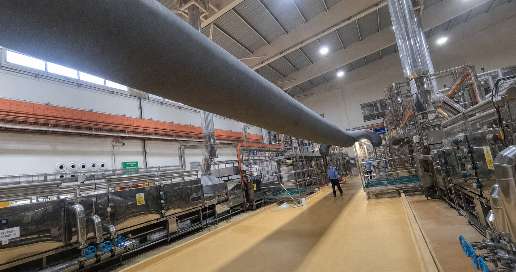 grey FabricAir fabric duct in Indian food manufactory