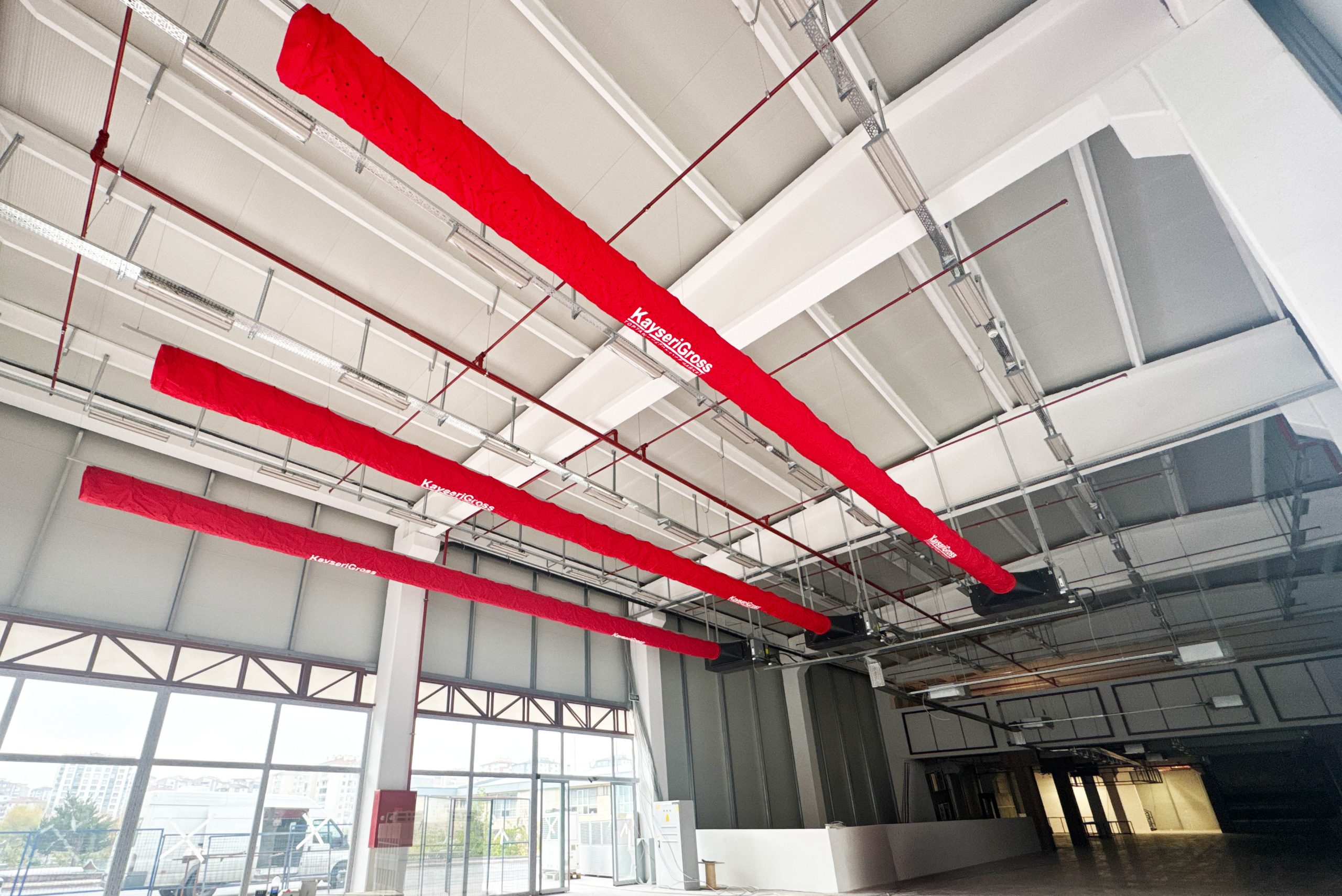 A custom HVAC system showing the company logo and color provides a clean an pleasing design for a store