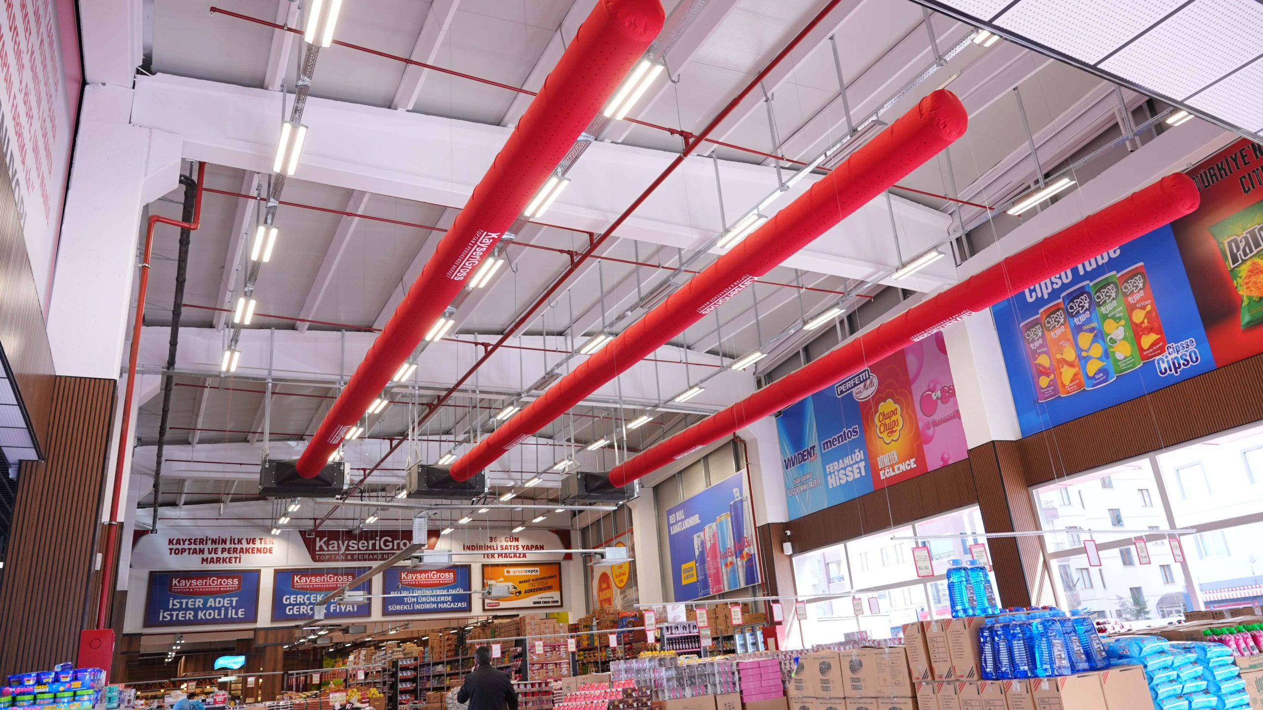 Branded fabric ducting in a custom color is installed