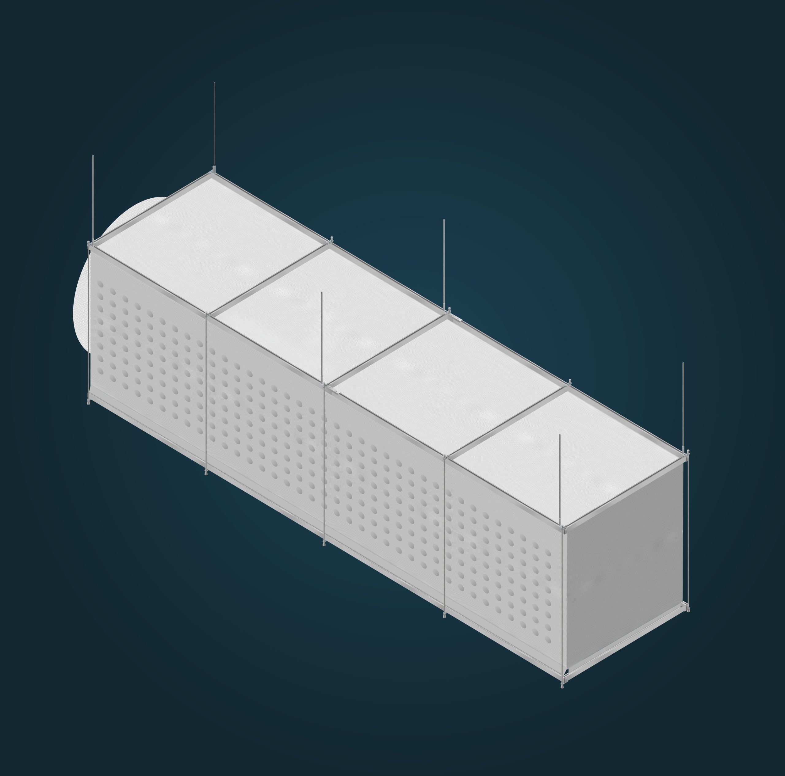 Render shows FabricAir's Return Air system with a perforated surface and a square structure