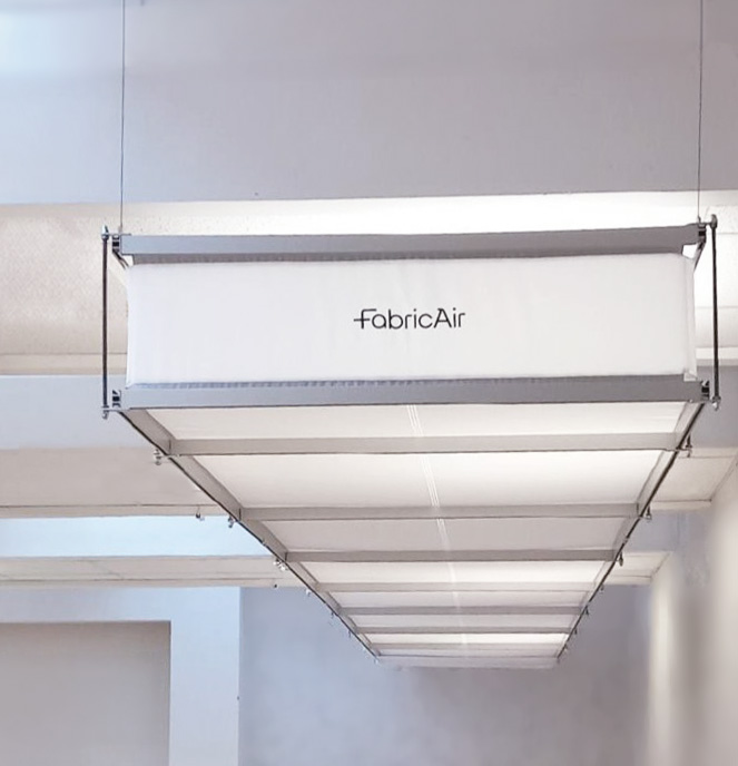 The Return Air Duct is a taut, rectangular fabric structure with a perforated fabric surface running its full length.